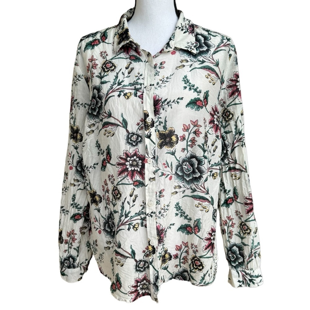 Loft Floral Cotton and Silk Long Sleeve Blouse Size XL